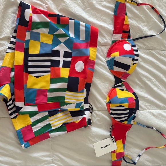 STAUD Other - Brand New w/ Tags Staud Multicolor Balconette Bikini Top and Skirt Sz L